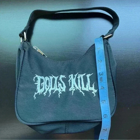 Dolls Kill Logo Mini Hand Shoulder Bag Black Purse Embroidered - Picture 5 of 6